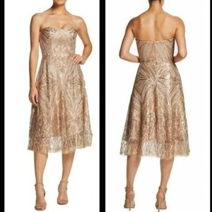 Dress The Population Rose Gold Art Deco Strapless Dress